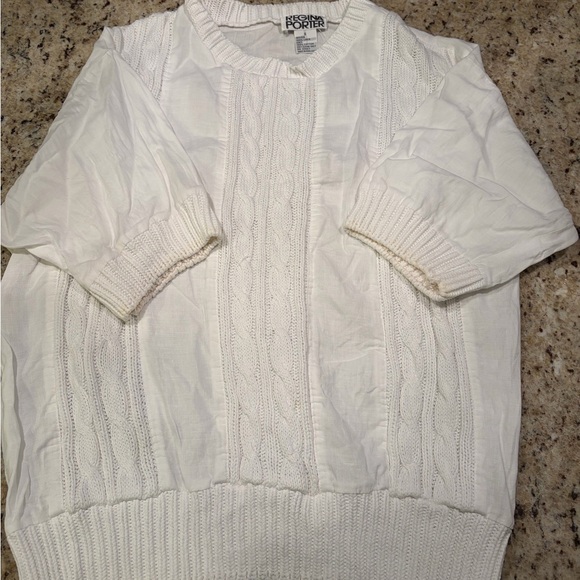 Vintage 1980s Regina Porter Cream Cable Knit Sweater Tee - Picture 3 of 5